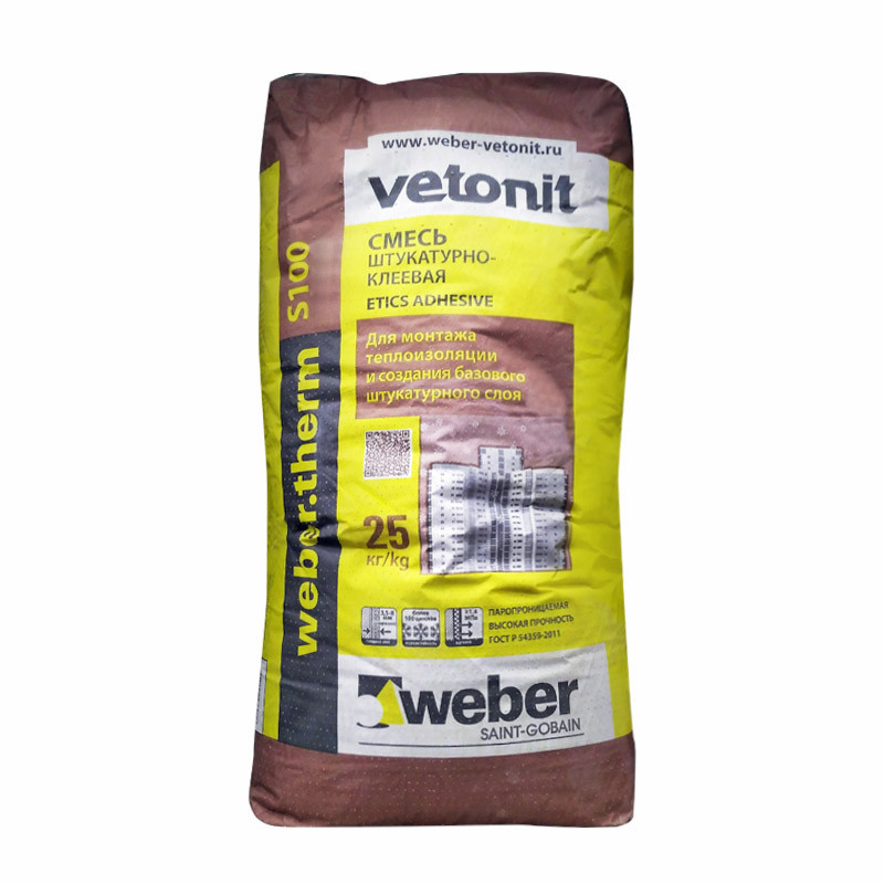 Армировочно-клеевая смесь Weber therm S100, для монтажа теплоизол. и штукатур. слоя, 25 кг